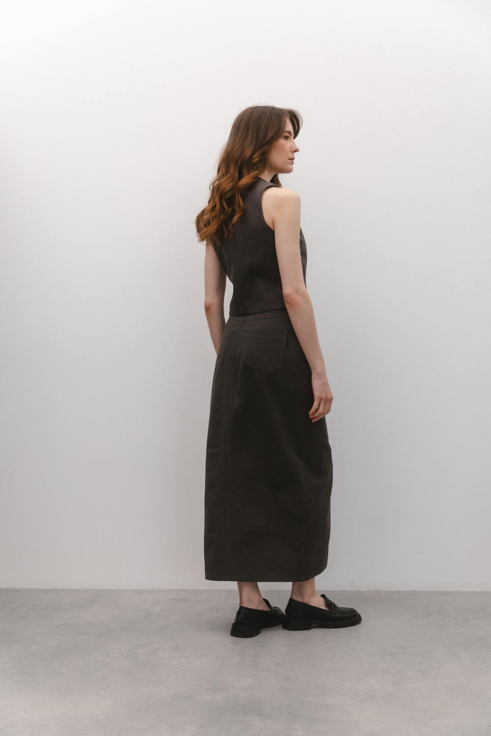 Graphite denim skirt with front slit