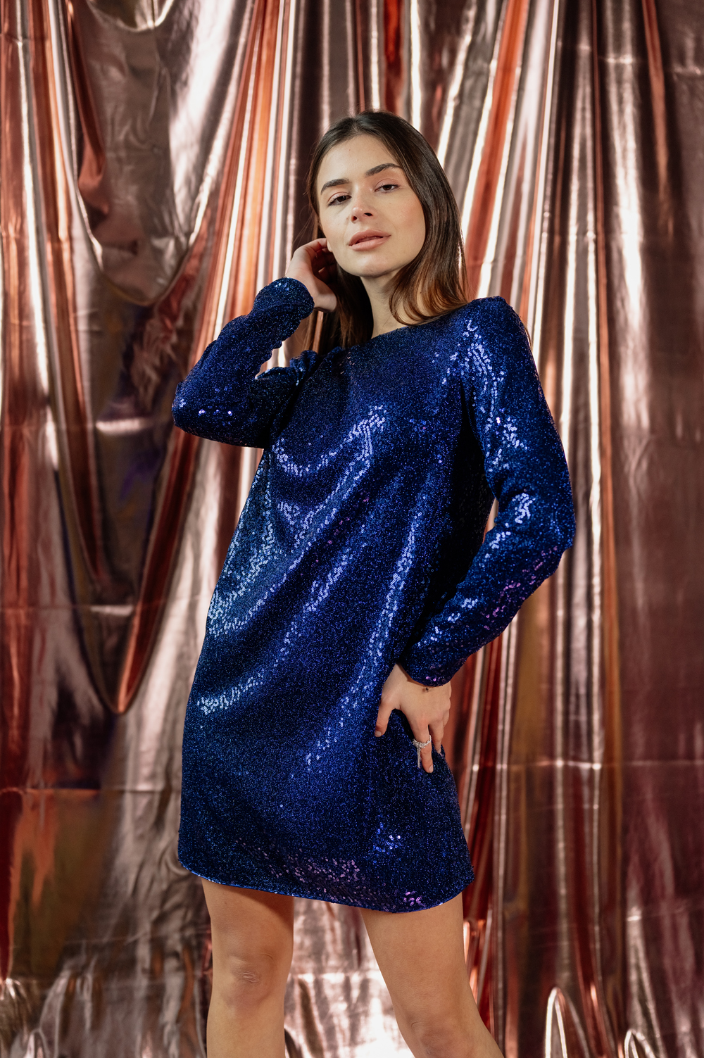 Blue mini dress with sequins