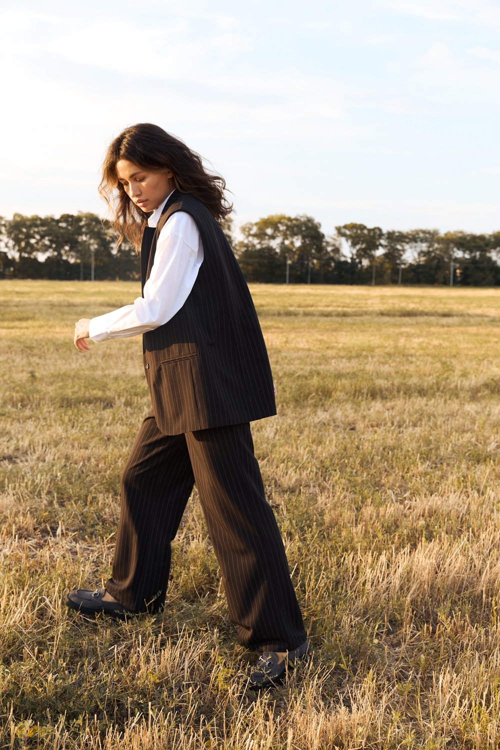 Black wide leg pants with striped print