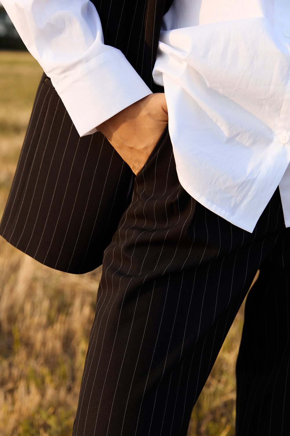 Black wide leg pants with striped print