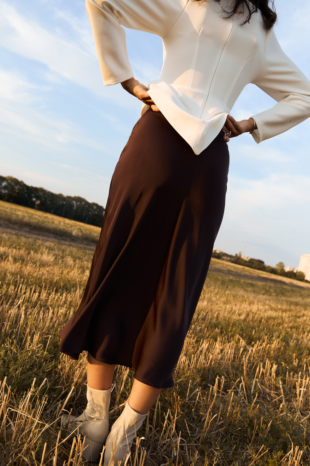 Chocolate Silk A-Line Skirt