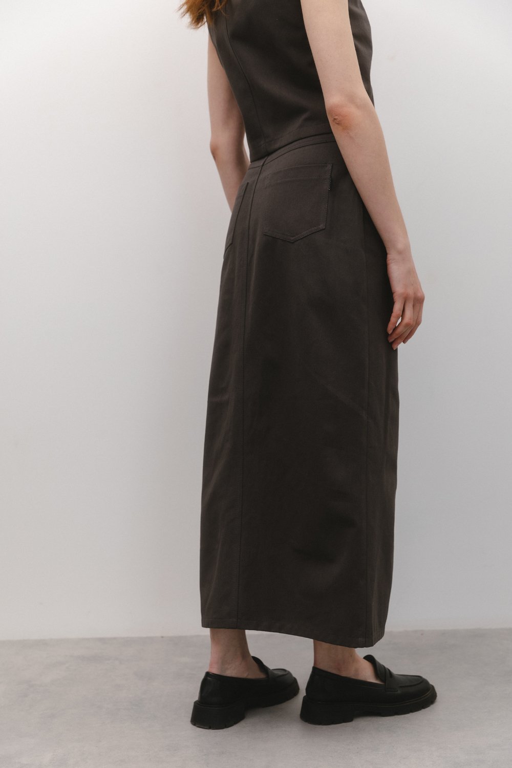 Graphite denim skirt with front slit