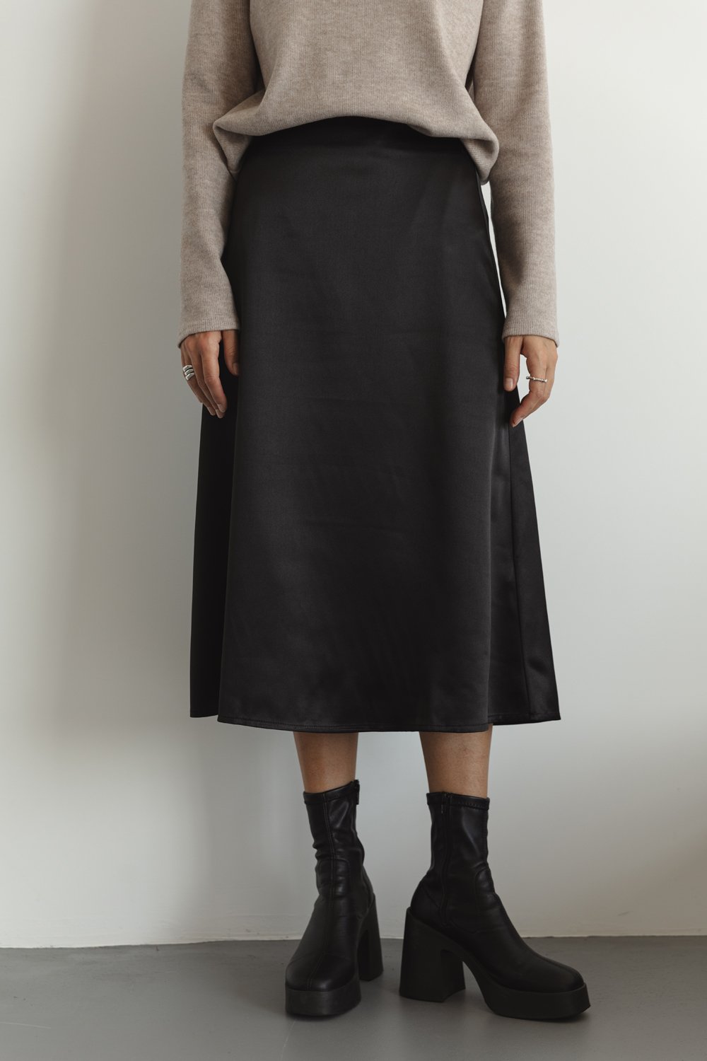 Black Silk A-line Skirt