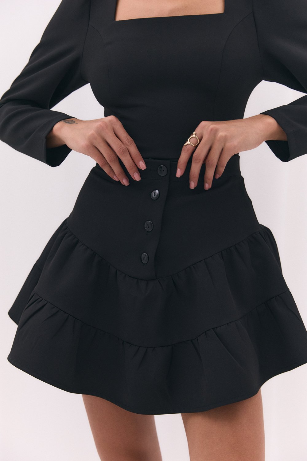 Black skirt with a shaped yoke