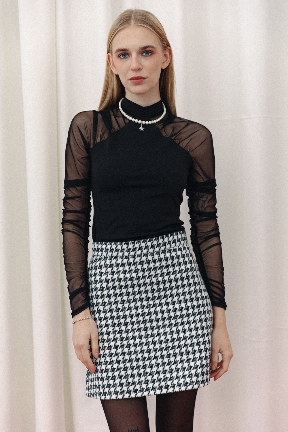 A-line skirt with houndstooth print