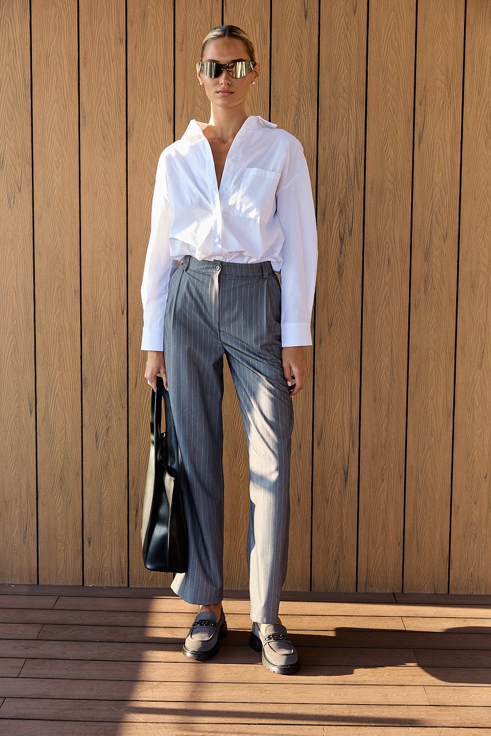 Graphite Striped Wide Leg Trousers