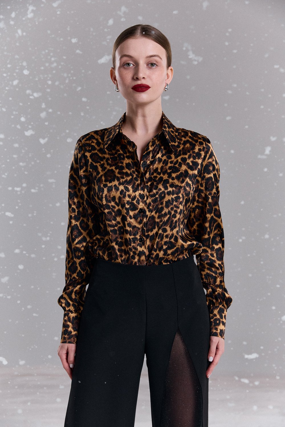 Leopard Print Long Sleeve Loose Blouse