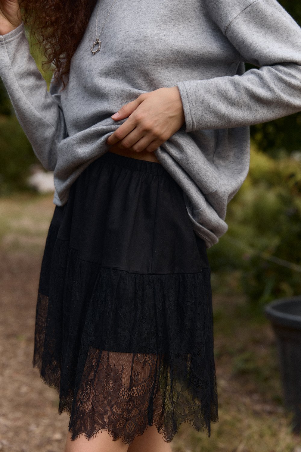 Gray Angora Dress with Lace Skirt