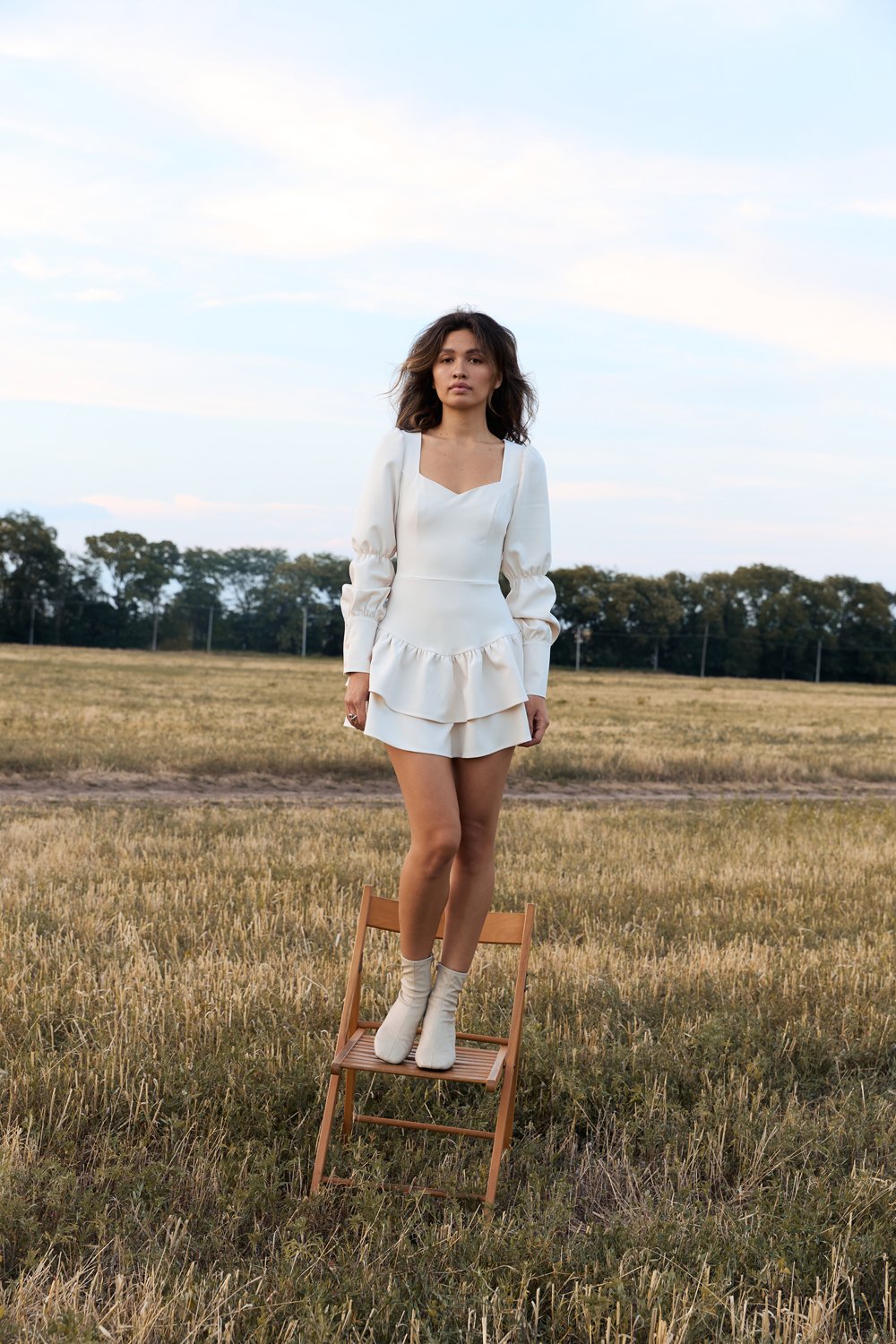 Ivory dress with puffy sleeves