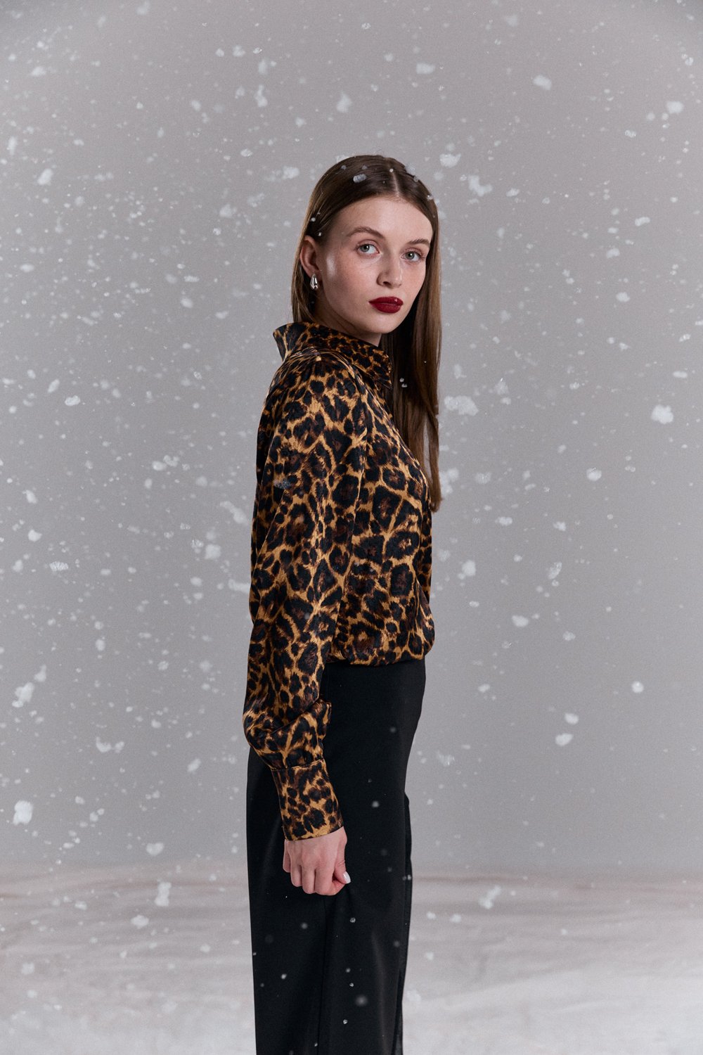 Leopard Print Long Sleeve Loose Blouse