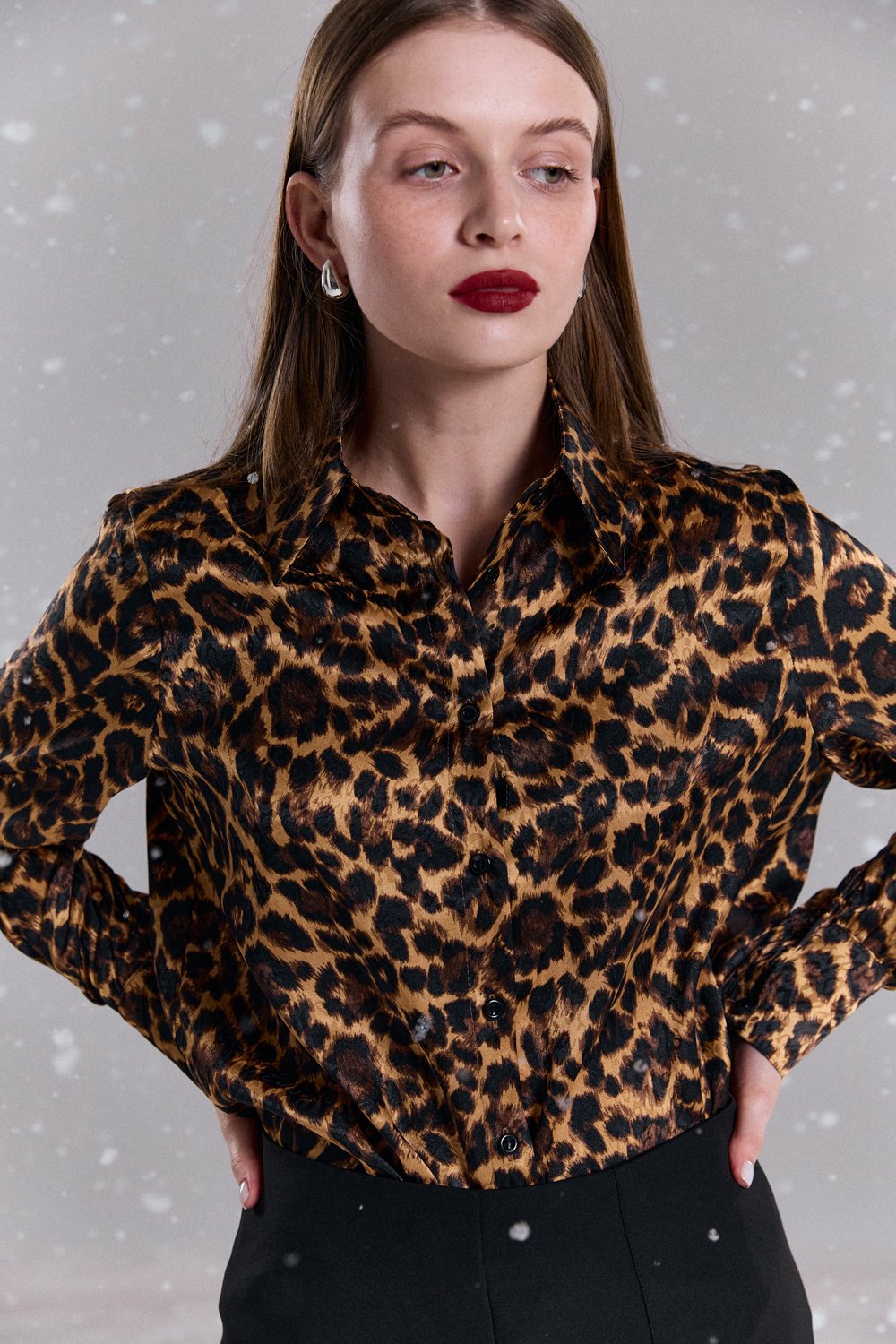 Leopard Print Long Sleeve Loose Blouse