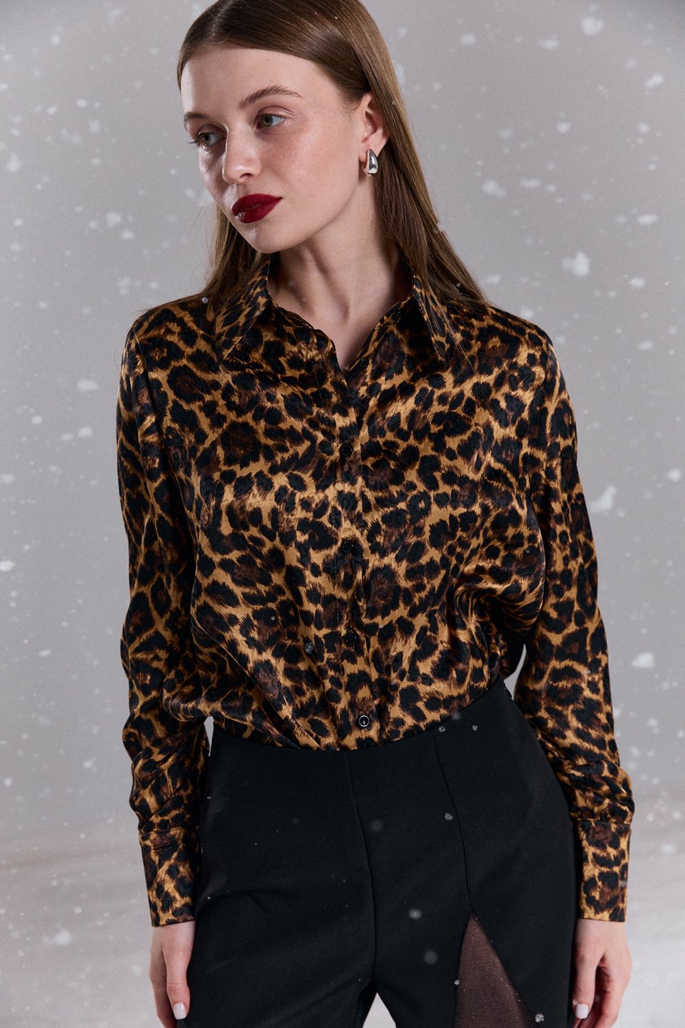 Leopard Print Long Sleeve Loose Blouse