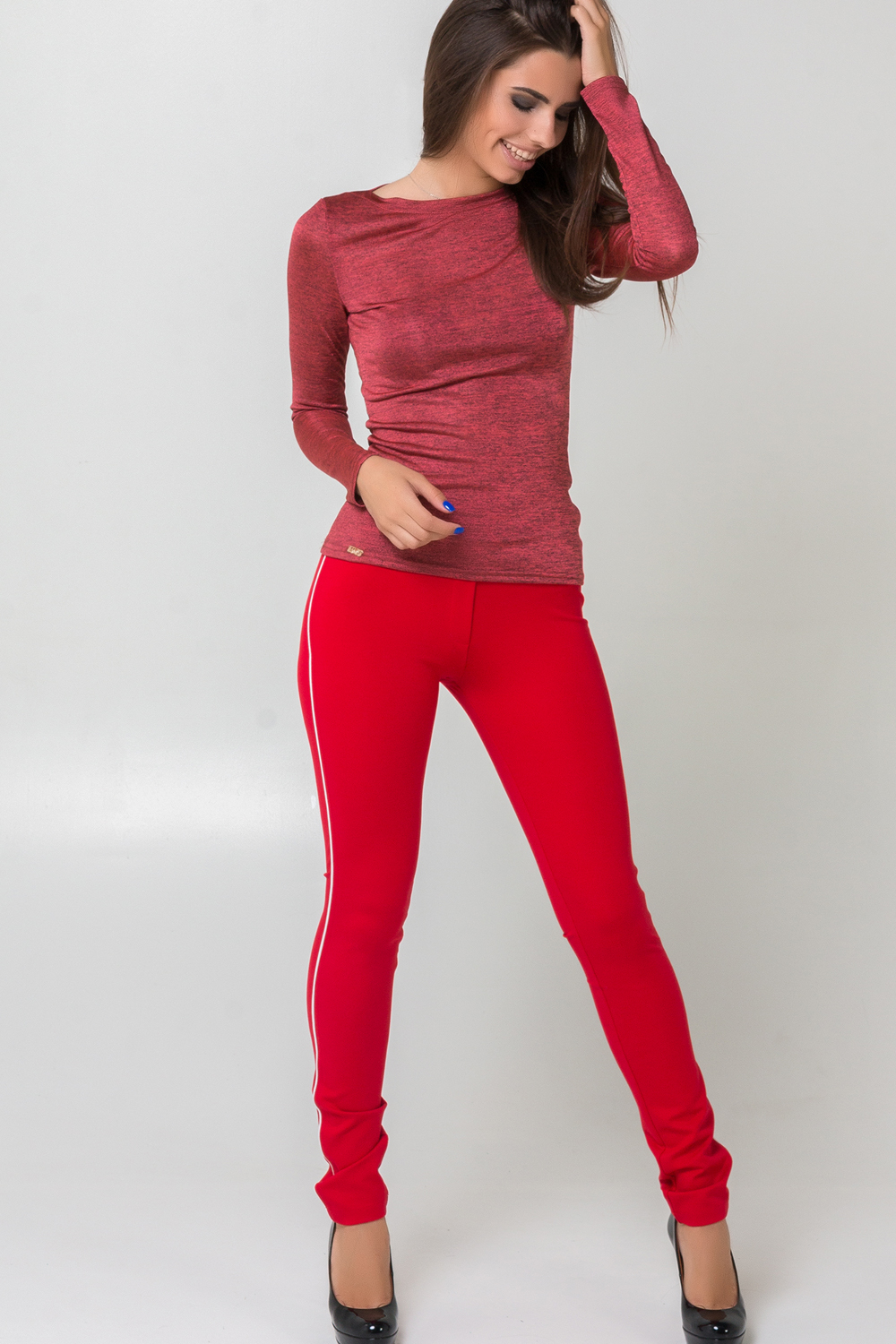 Red leggings with stripes