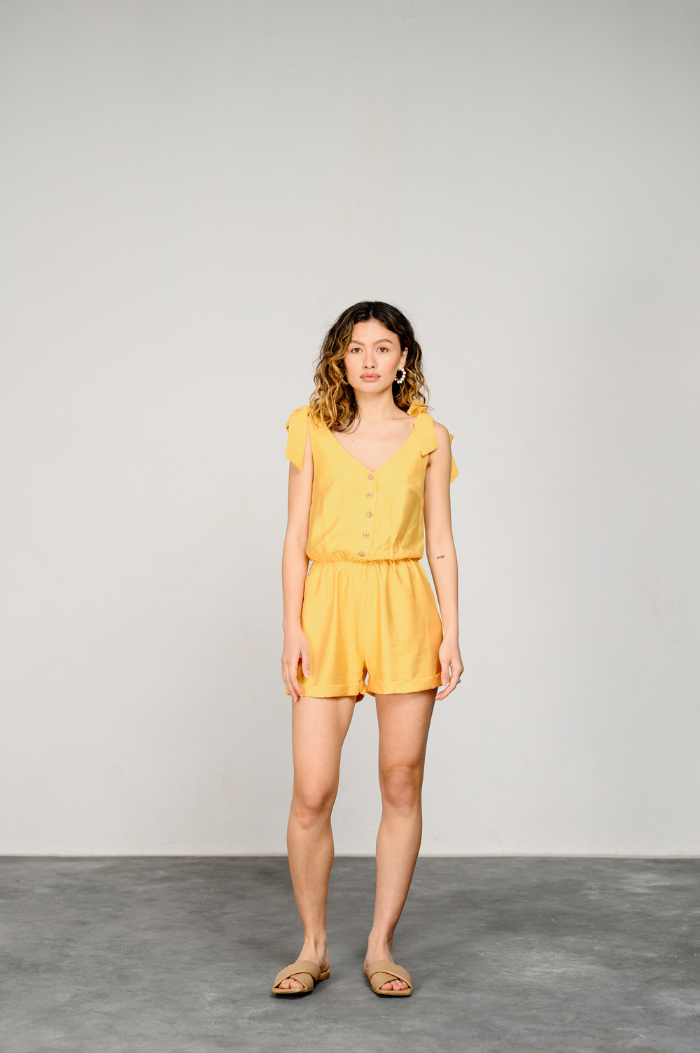 Yellow jumpsuit with elasticated waist