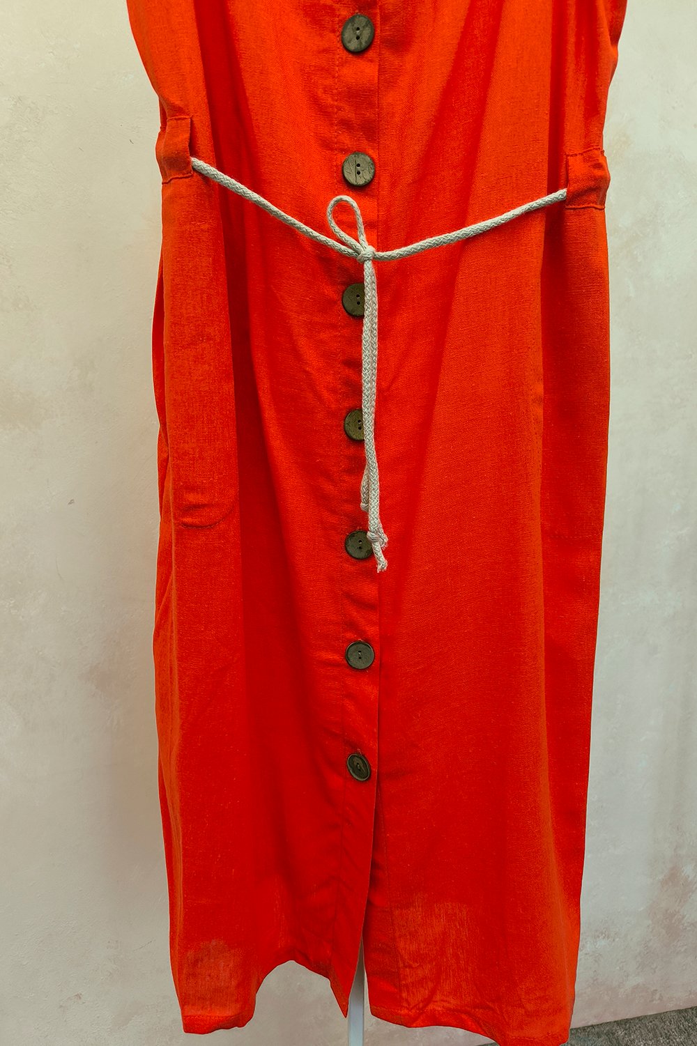 Linen Midi Dress with Straps and Buttons