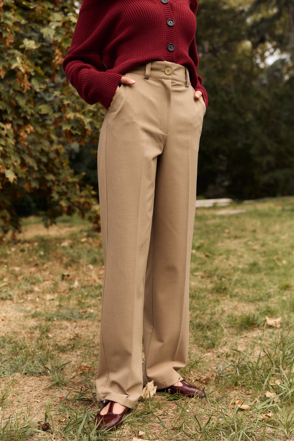 Beige straight trousers