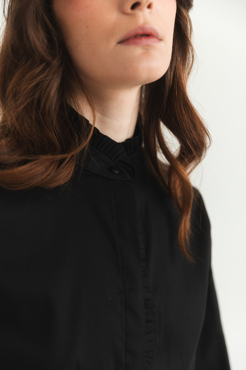Black shirt with stand-up collar