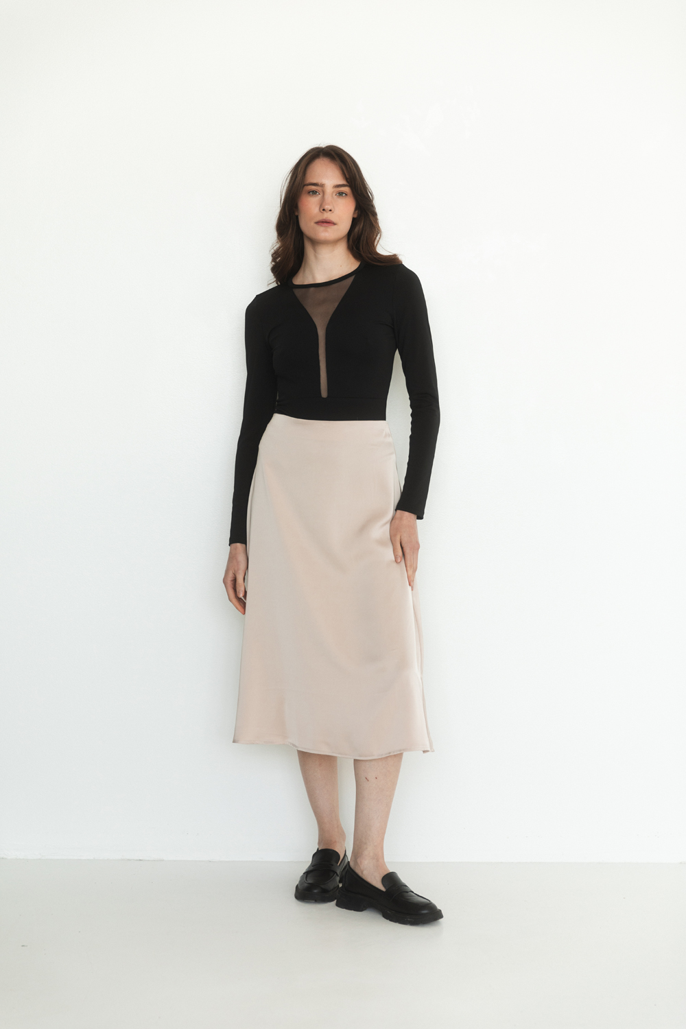 Cream silk a-line skirt