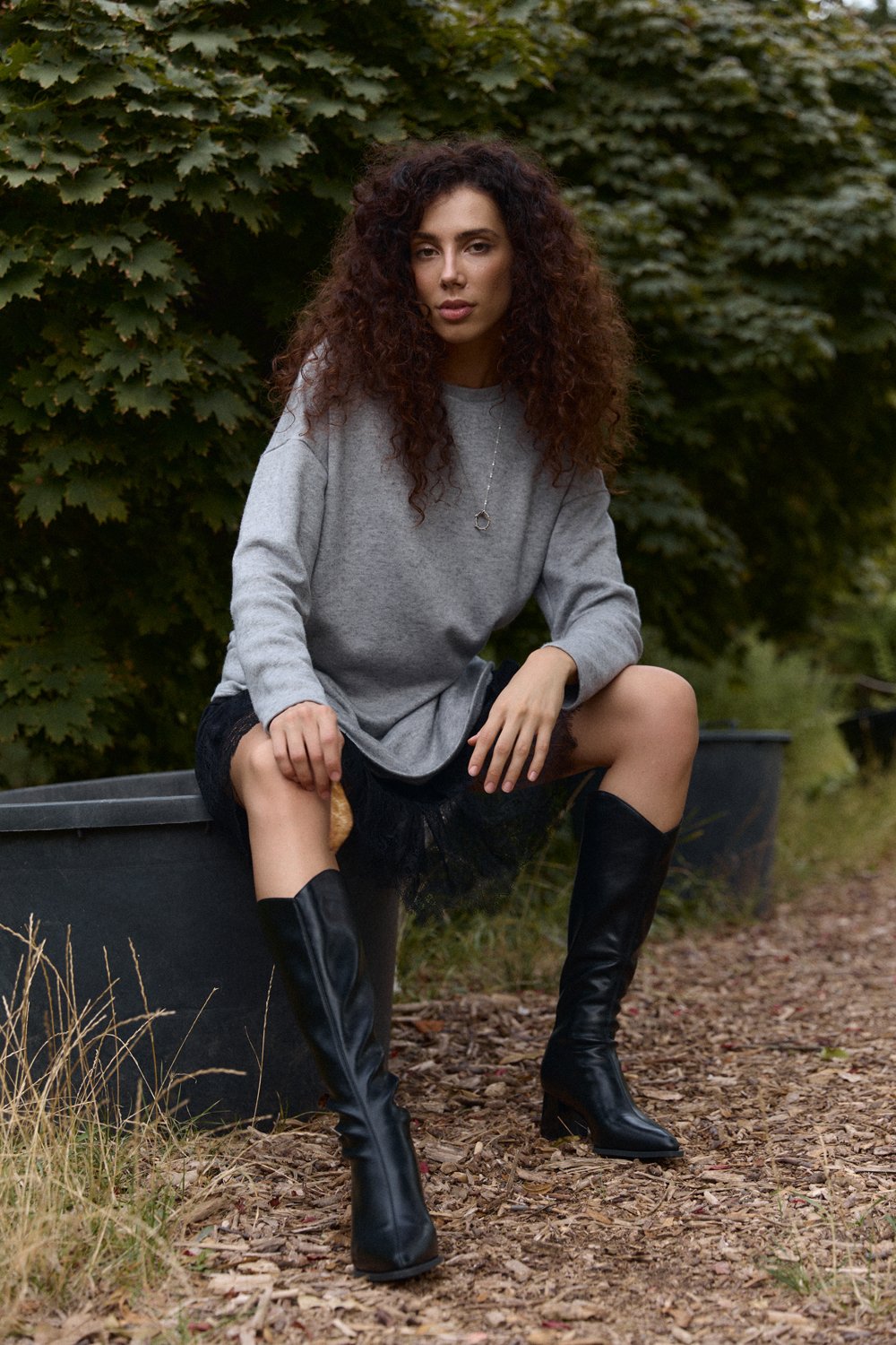 Gray Angora Dress with Lace Skirt