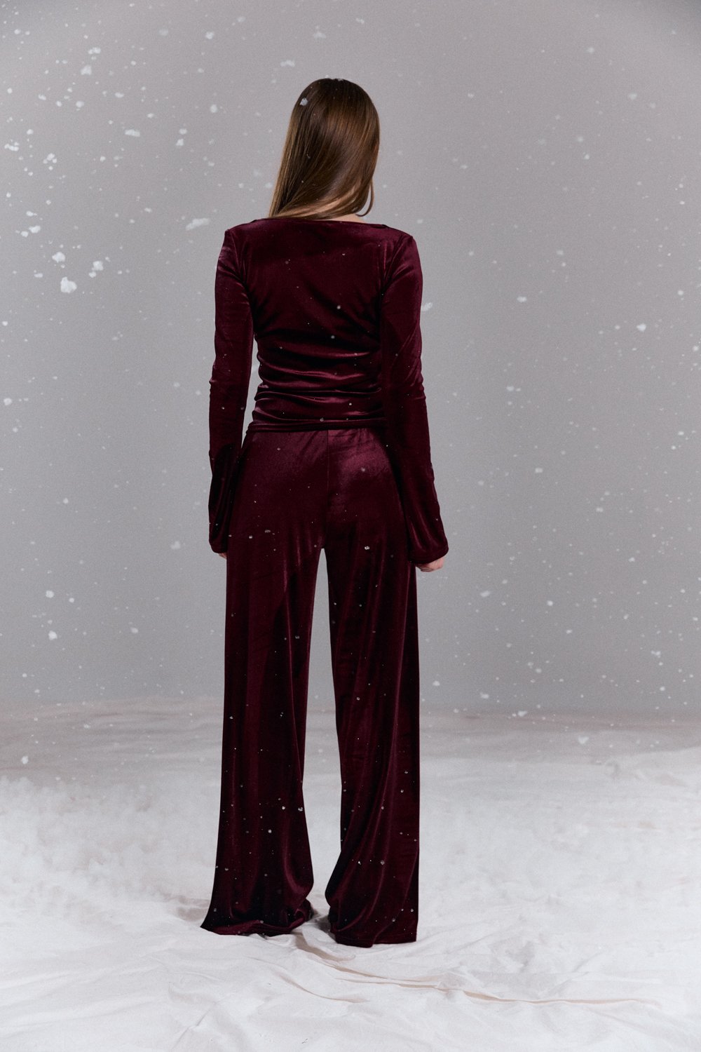 Burgundy stretch velour suit