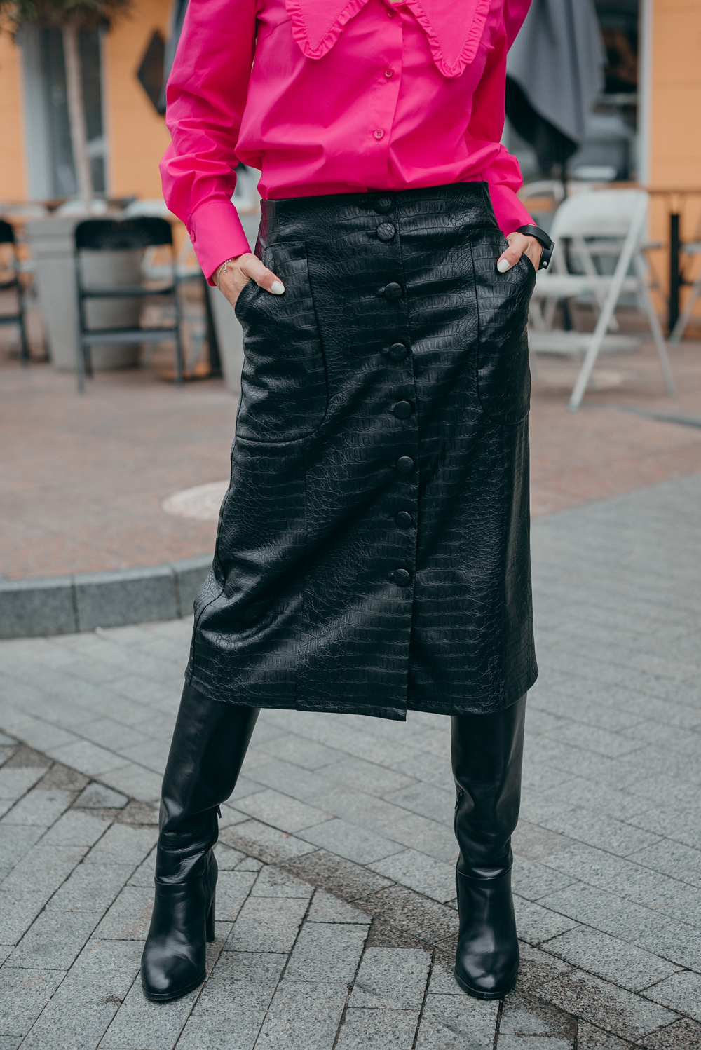 Black Eco Leather A-Line Skirt