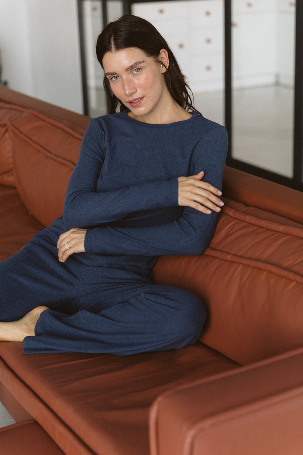 Knitted pajamas in Denim color