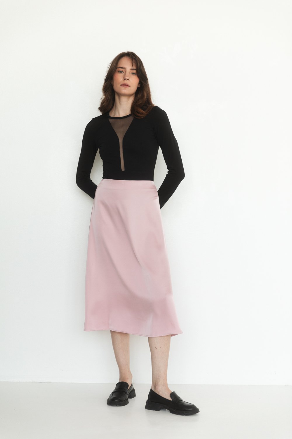 Silk a-line skirt in powder color