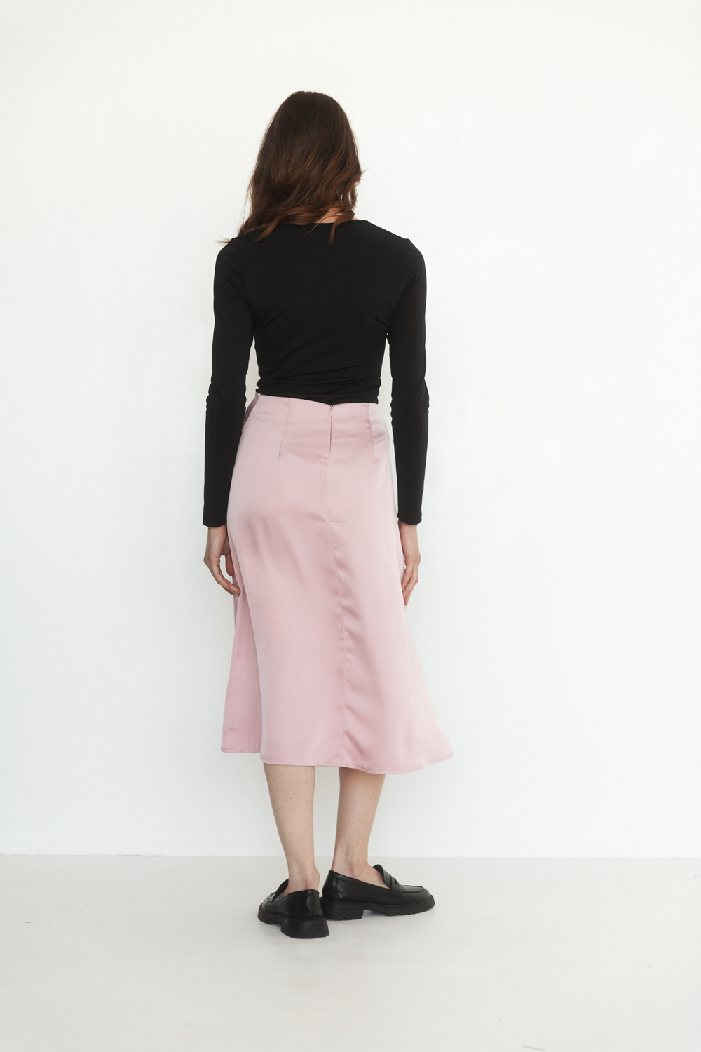 Silk a-line skirt in powder color