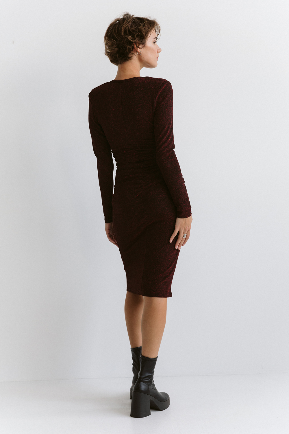 Red jersey dress with lurex
