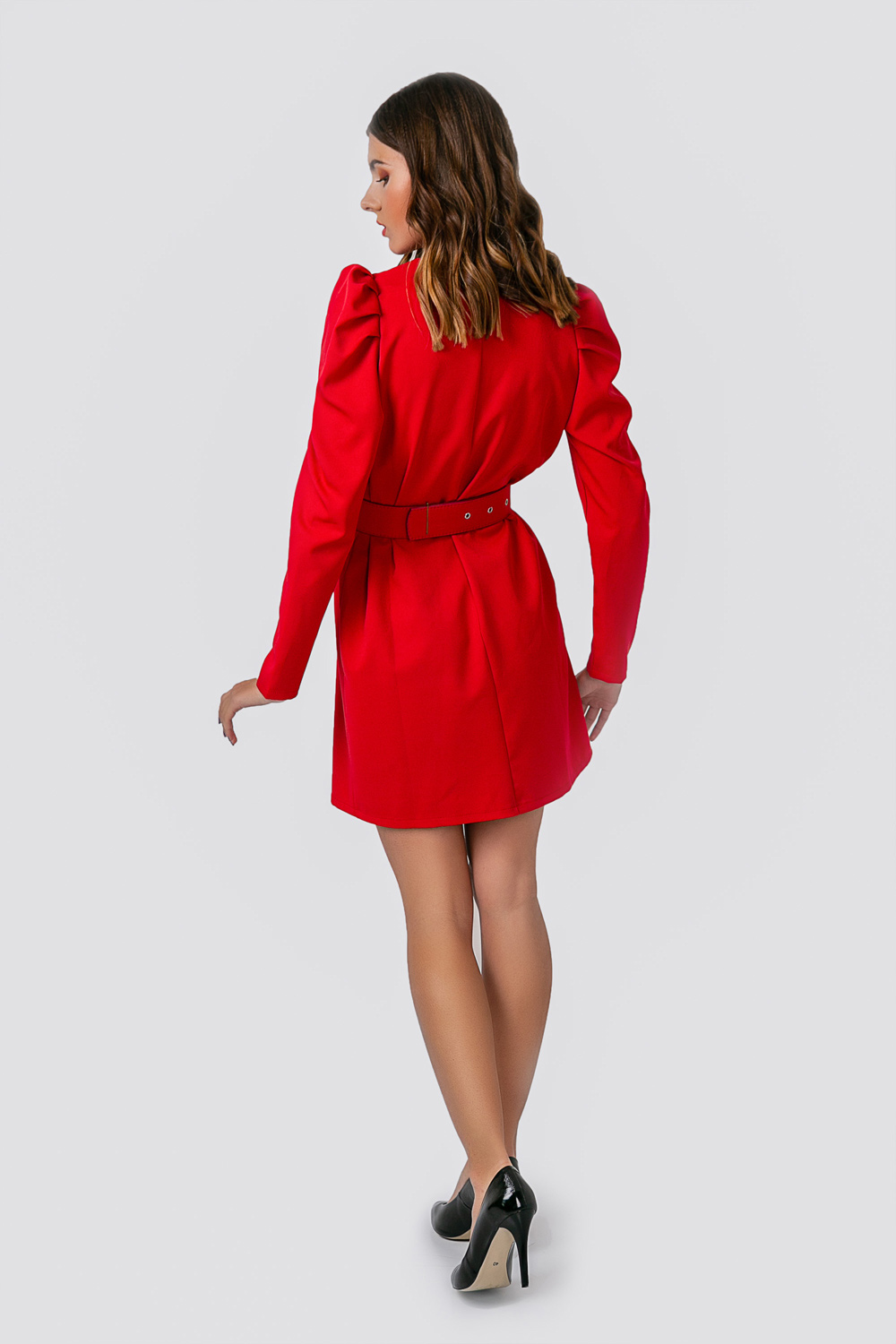 Червона сукня-піджак з поясом