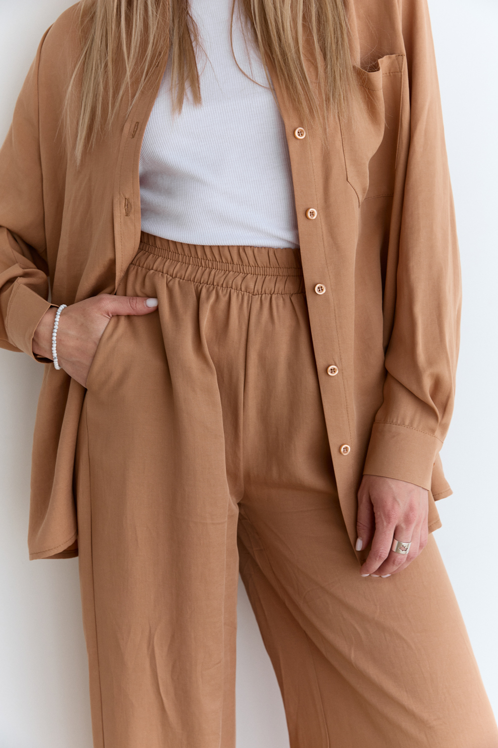 Caramel-colored loose-fitting blouse