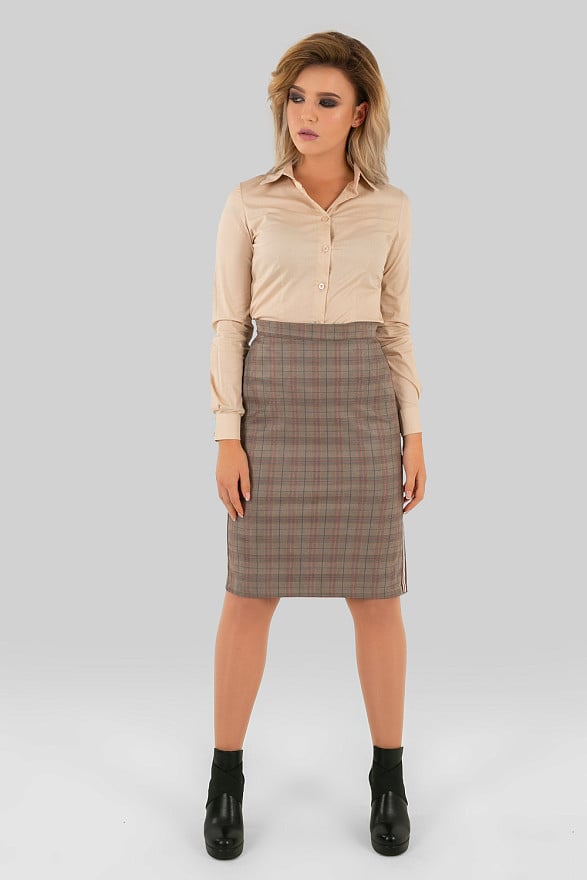 Pencil skirt in plaid in grey