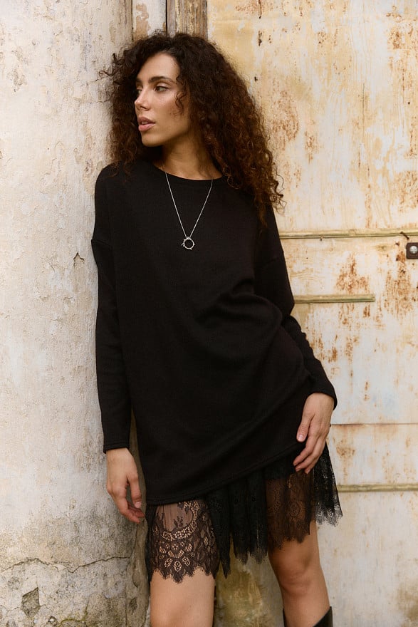 Black Angora Dress with Lace Skirt