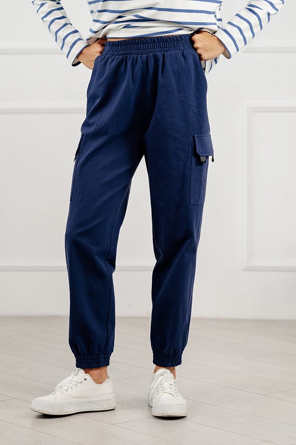 Blue cargo pants in casual style.