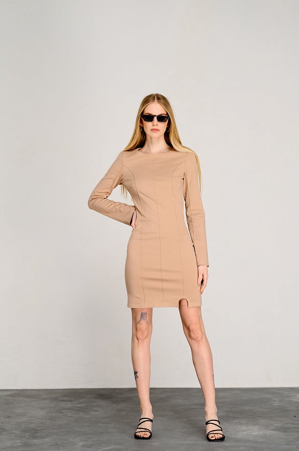 Fitted beige mini dress