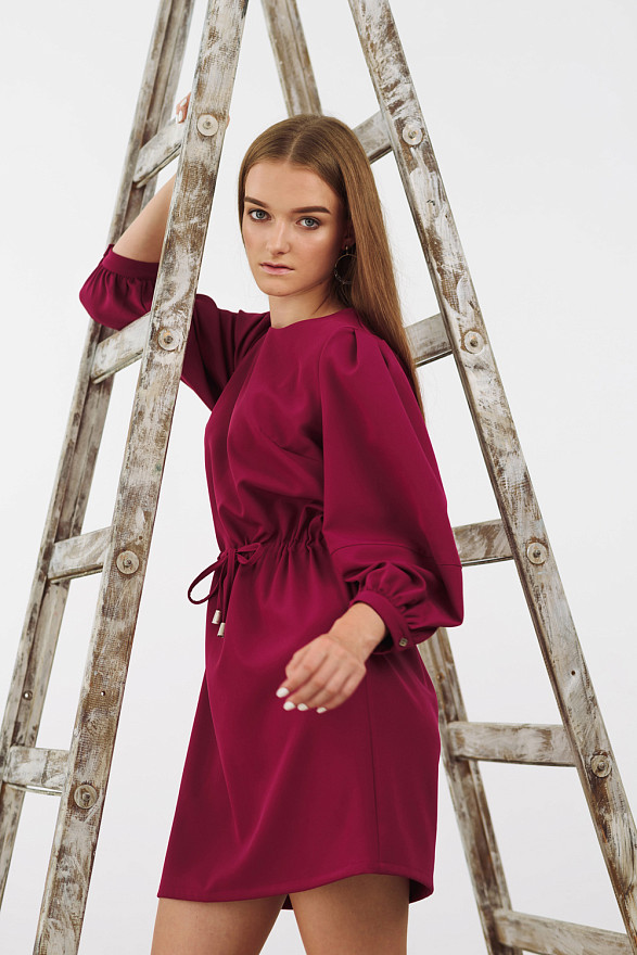 Fuchsia dress with puff sleeves