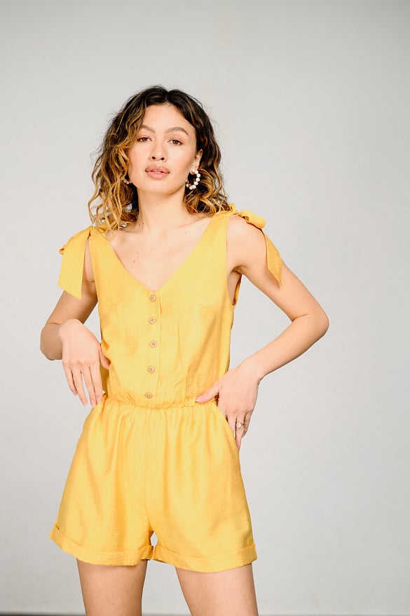 Yellow jumpsuit with elasticated waist