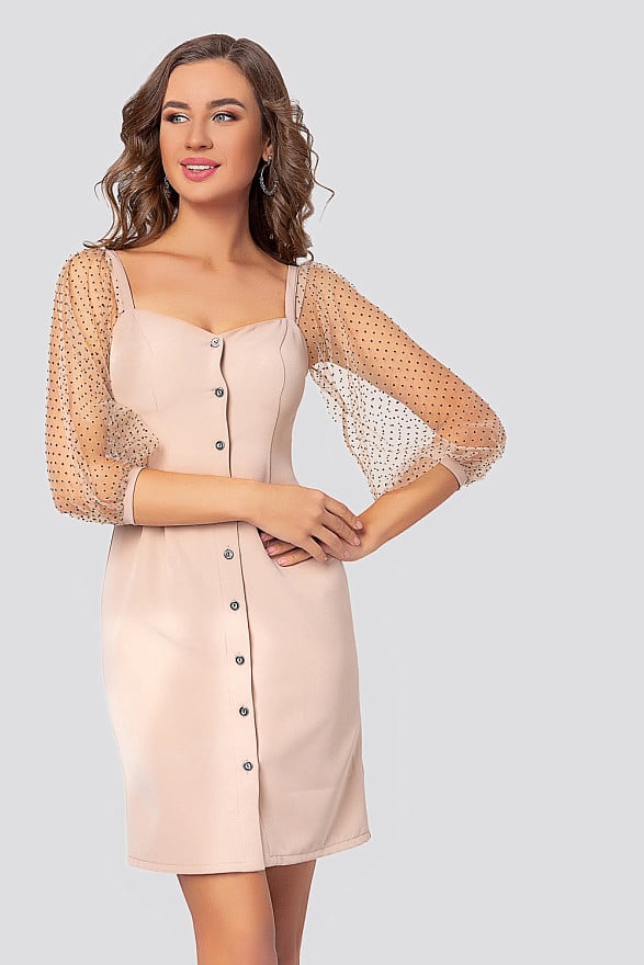 Beige Polka Dot Dress