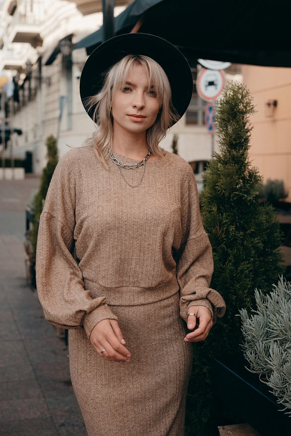 Beige drop-sleeve top