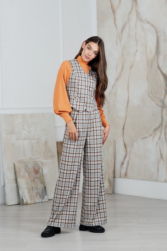 High Rise Check Palazzo Pants