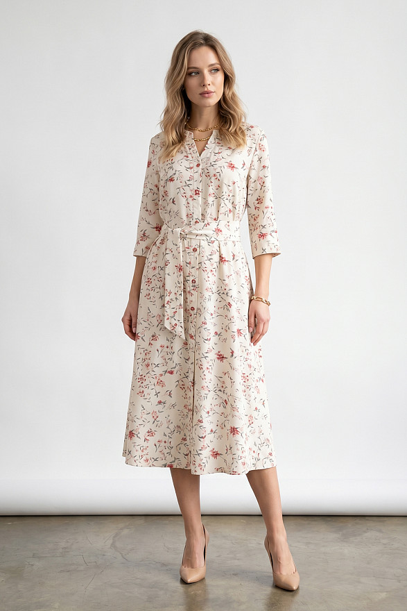 Коралове плаття-сорочка вільного крою з поясом