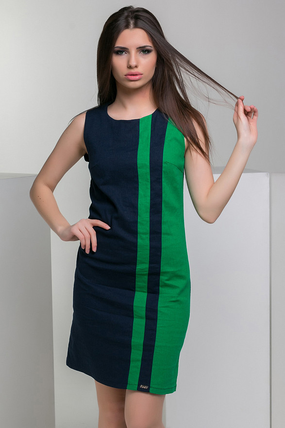 Linen dress with green inset