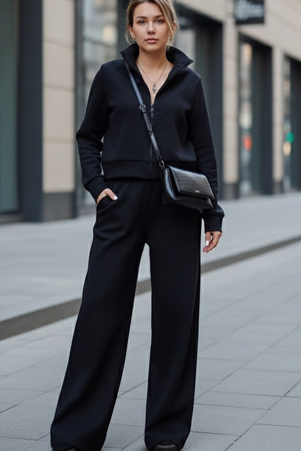 Черный костюм из вязаной ангоры