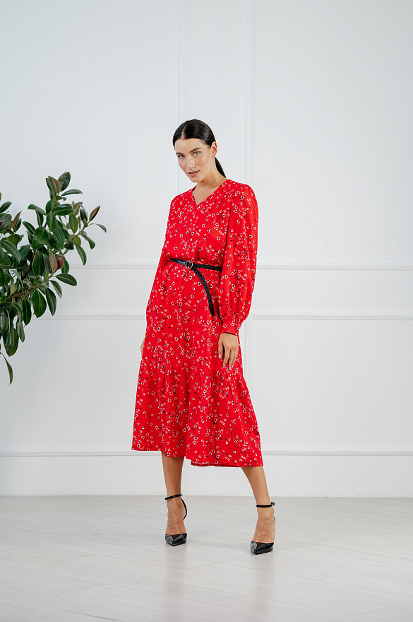 Red Cotton Midi Dress