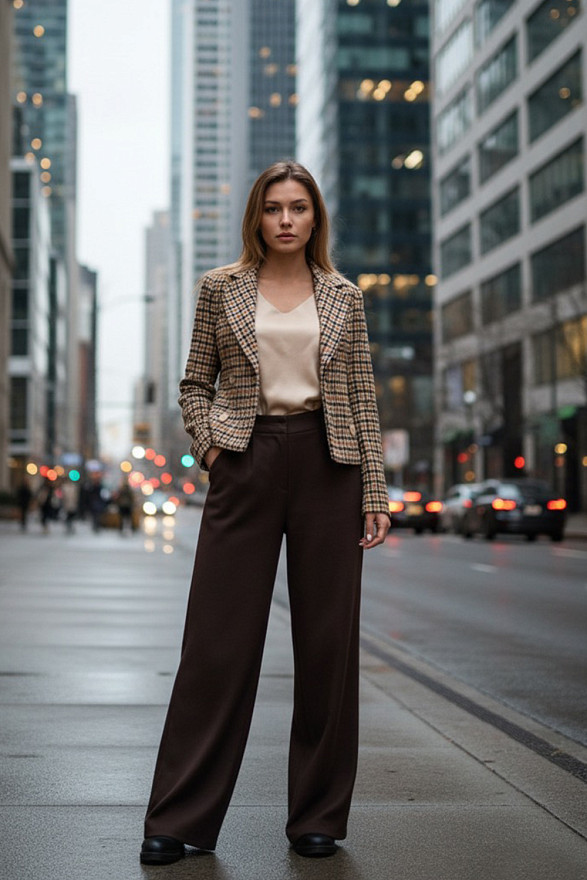 Chocolate wide-leg knit trousers made of soft angora