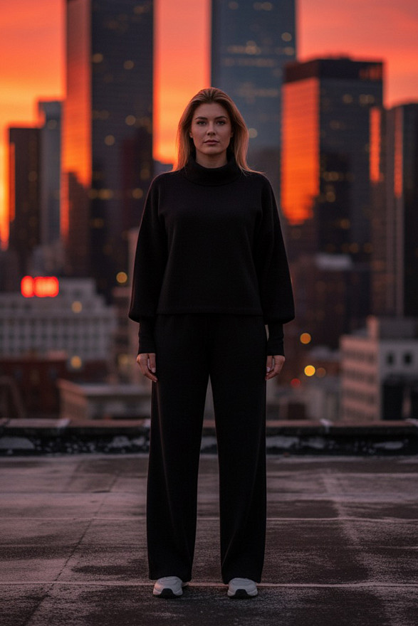 Черный прогулочный костюм из мягкой вязаной ангоры