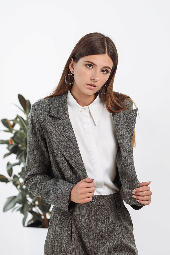 Cropped Lapel Collar Blazer