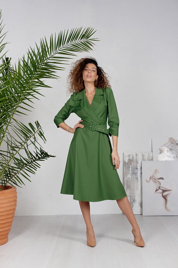 Green midi dress with belt