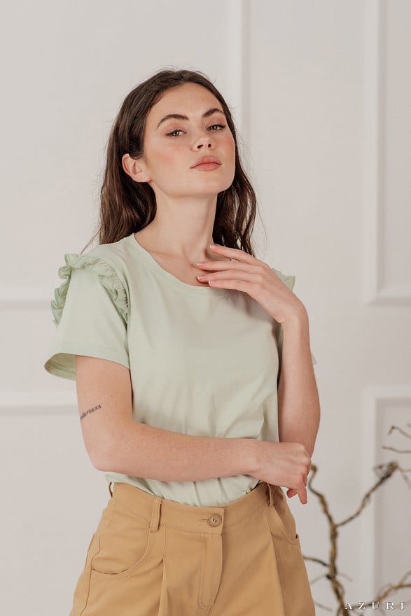 Pistachio T-shirt with ruffle