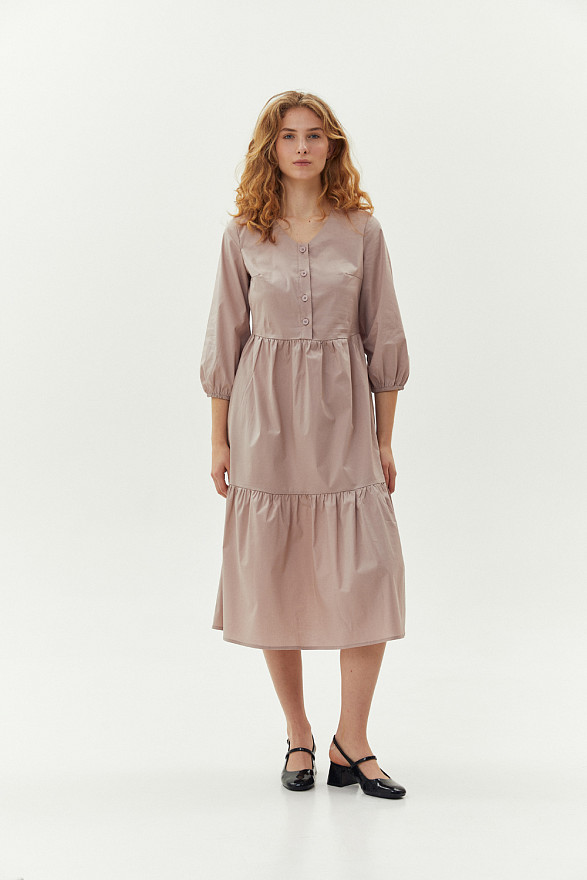 Cotton midi dress in Mocha color